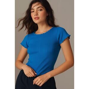 Anthropologie Pilcro Blue Ruffle Lettuce Hem Baby Short Sleeve Tee Size XL